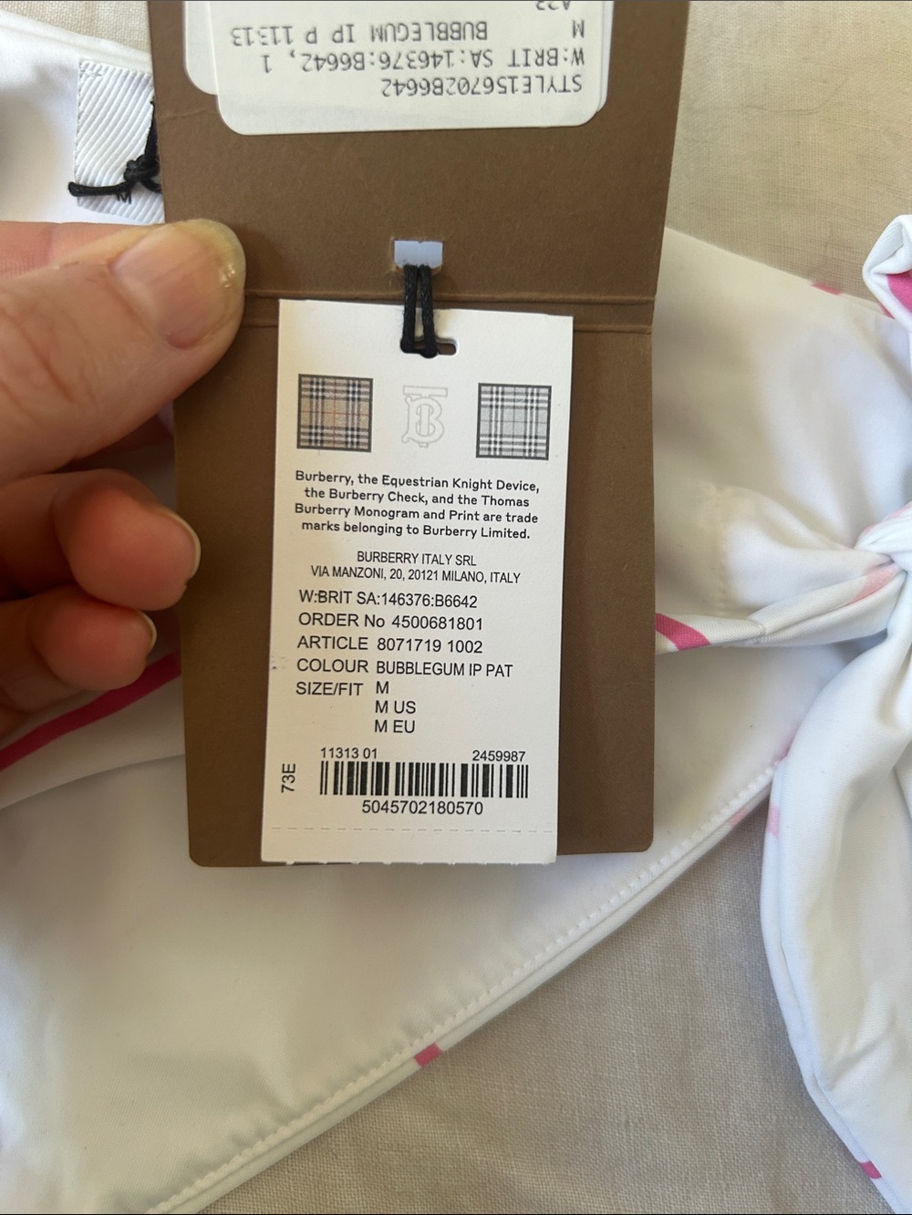 Burberry | White & Pink Caro Plaid Triangle Bikini (NWT) - Picture 8 of 8